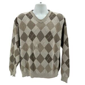 Vintage Fairway Sport Argyle Tan Golf Knit Grandpa Sweater Mens Large